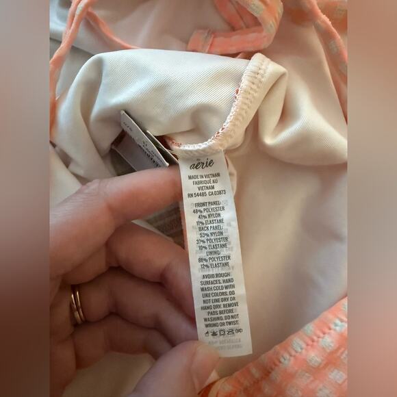 NWT Aerie Gingham & Striped One Piece Swimsuit Pink Orange Size XL - Picture 9 of 9